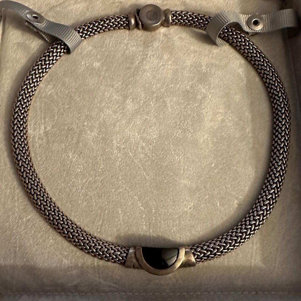 Vintage Movado Sterling Silver Choker with Onyx Stone